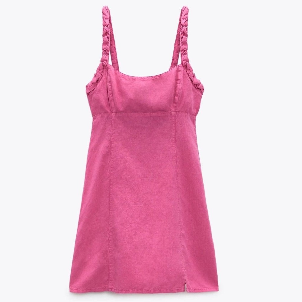 Avantlook Hot‎ Pink Square Neck Ruffle Strap Mini Dress Tie Back - Picture 2 of 10